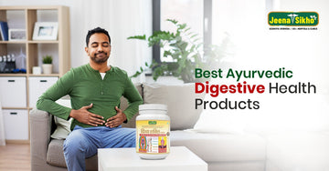 Natural Ayurvedic digestive health products from Jeena Sikho, including Pet Yakrit Pleeha Shuddhi Kit and Divya Shakti Powder for better digestion and wellness.