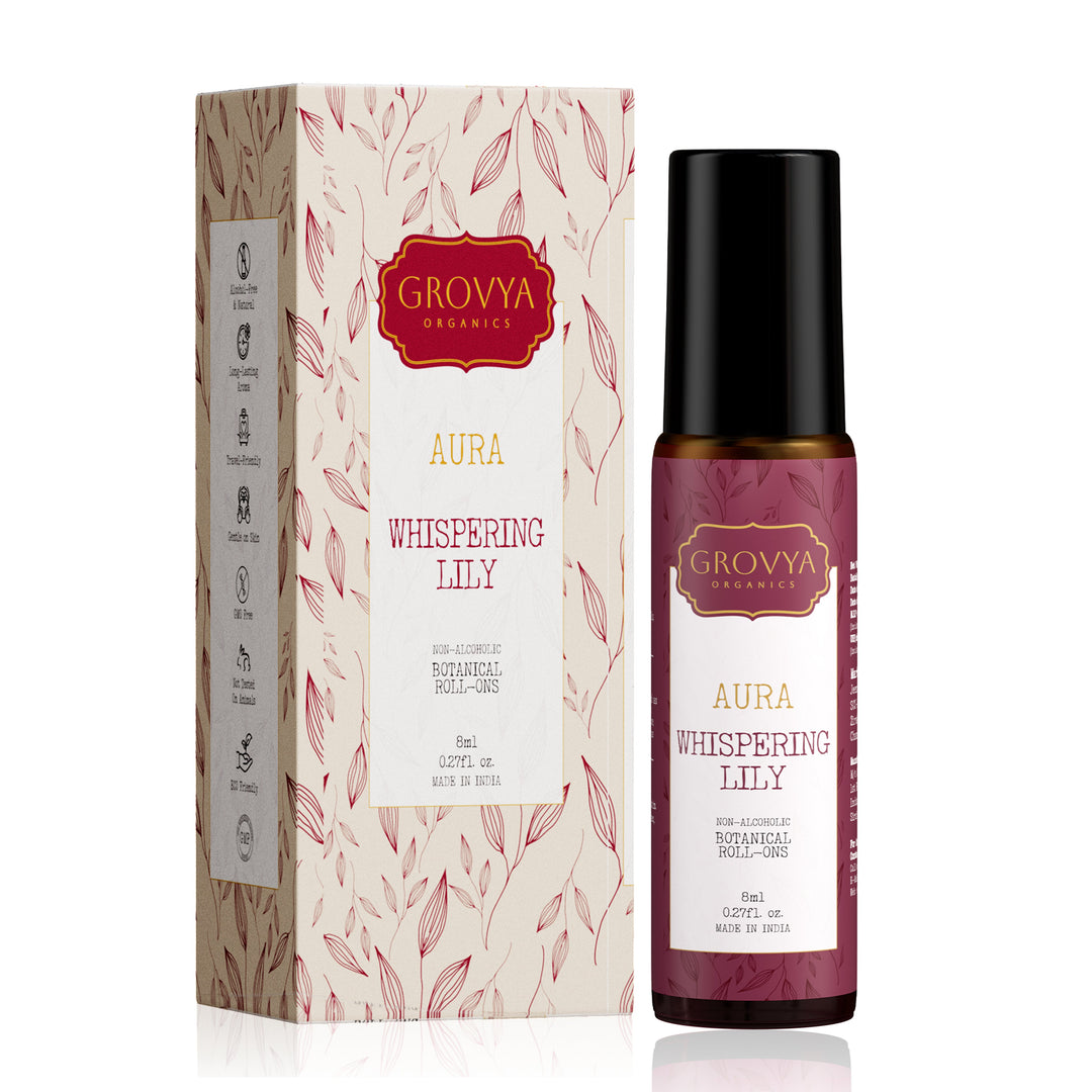 Grovya Organics Aura Whispering Lily Roll-On | Soft Floral Perfume Oil with Lily Extracts & Natural Oils | Alcohol-Free Long-Lasting Fragrance