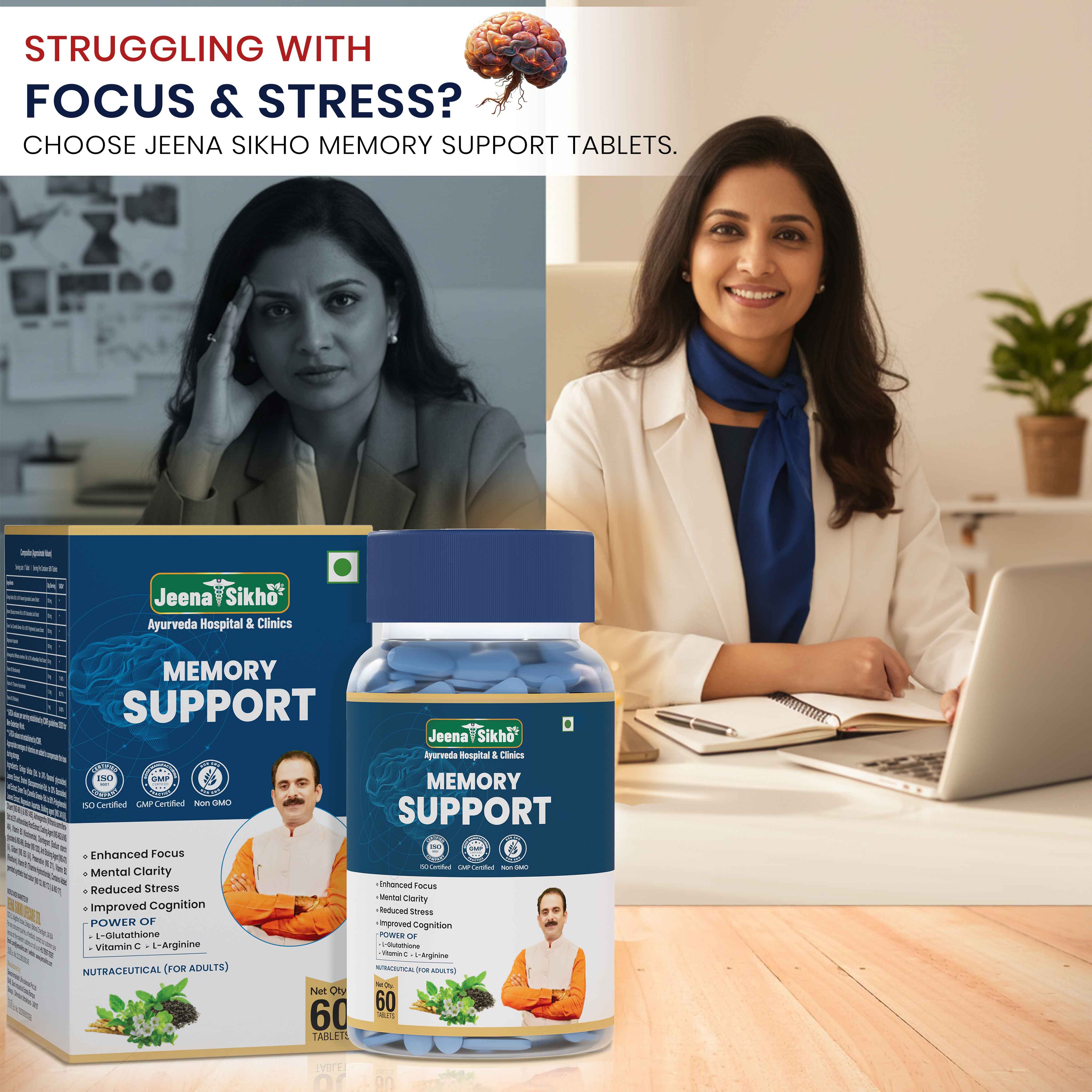Memory Support Tablets | Improves Concentration, Brain Sharpness & Stress Support