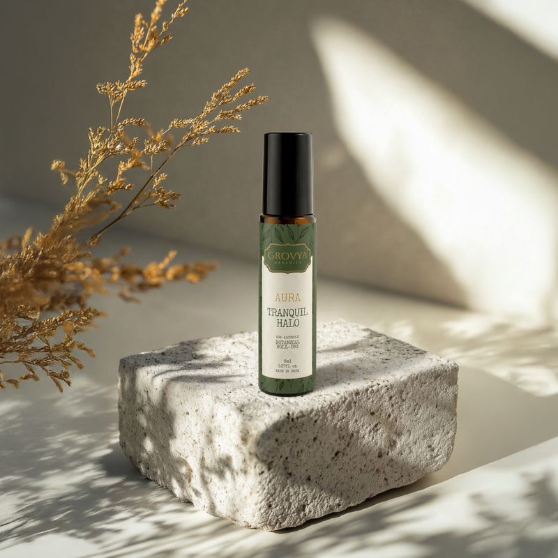 Grovya Organics Aura Tranquil Halo Roll-On | Soothing Natural Perfume Oil with Aroma Compounds & Essential Oils | Alcohol-Free Long-Lasting Fragrance