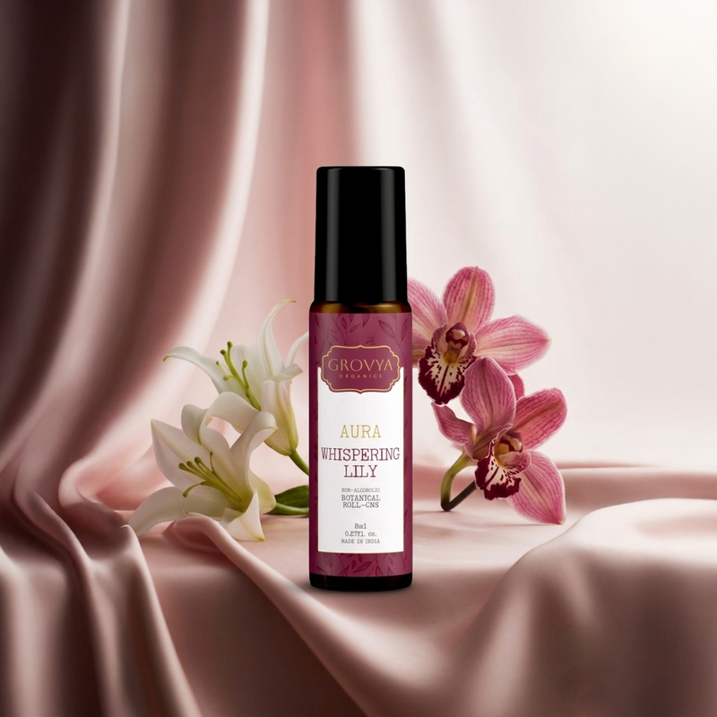 Grovya Organics Aura Whispering Lily Roll-On | Soft Floral Perfume Oil with Lily Extracts & Natural Oils | Alcohol-Free Long-Lasting Fragrance