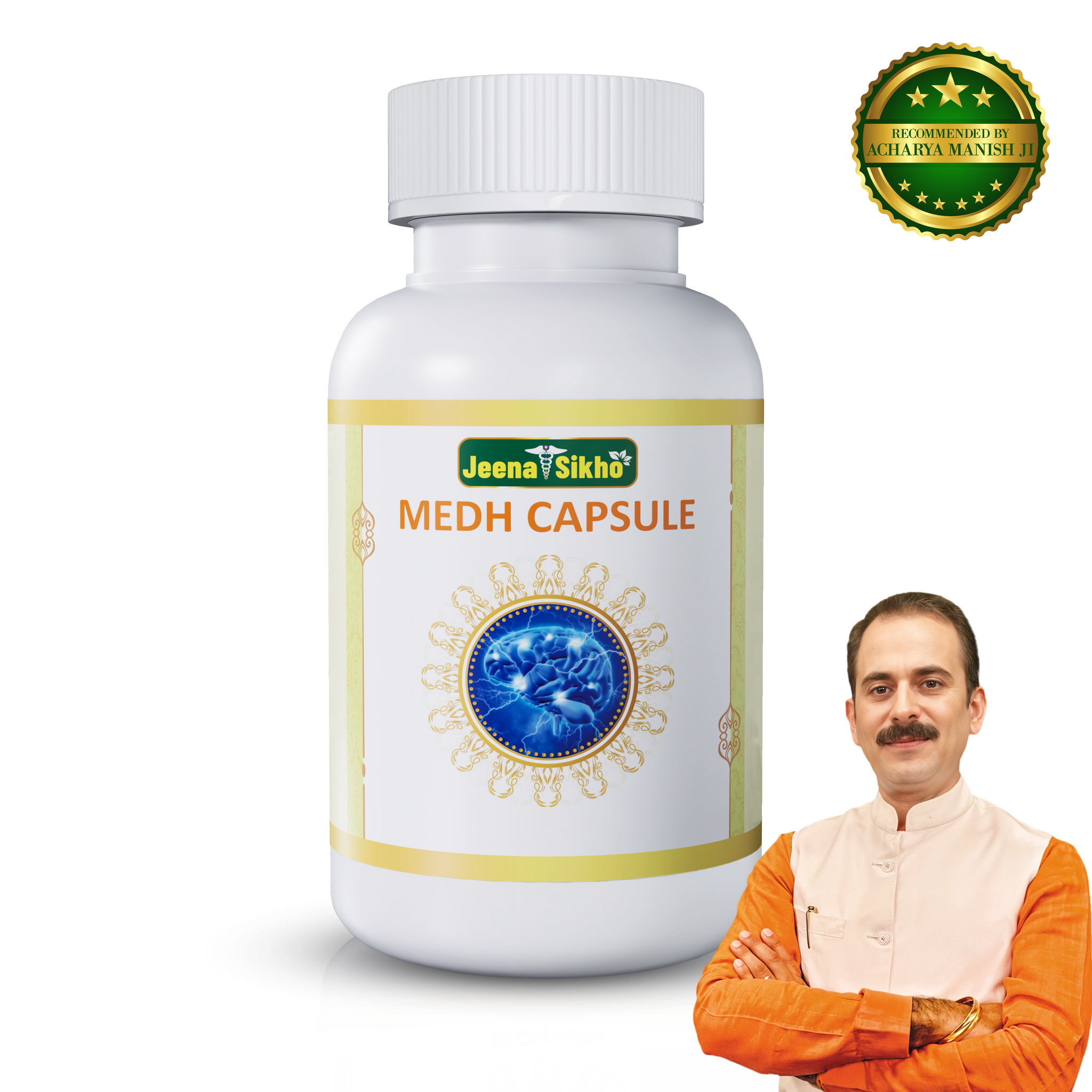 Jeena Sikho Medh/Mind Wellness Capsules – Ayurvedic Formula for Memory, Focus & Stress Relief, 60 Capsules