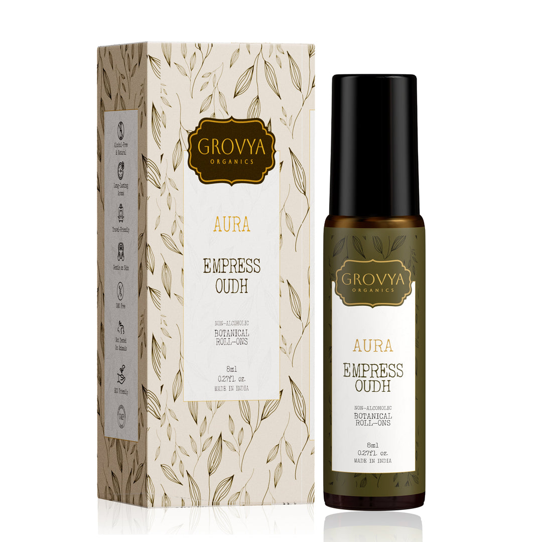 Grovya Organics Aura Empress Oudh Roll-On | Natural Oudh Perfume Oil | Alcohol-Free, Long-Lasting Fragrance for Men & Women