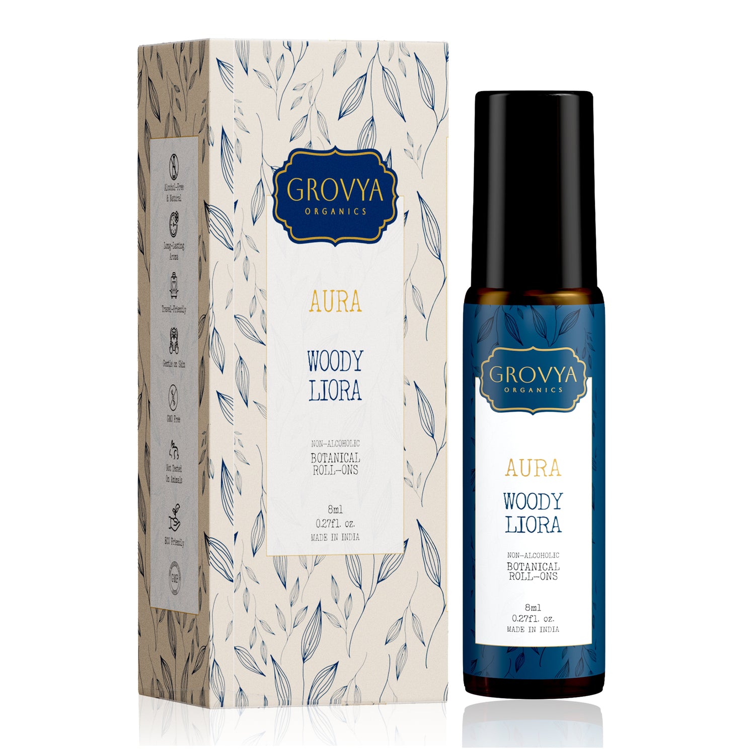 Grovya Organics Aura Woody Liora Roll-On | Natural Woody Perfume Oil with Amber Resin & Essential Oils | Alcohol-Free Long-Lasting Fragrance