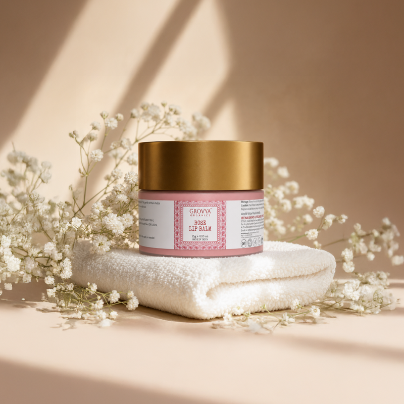 Rose Lip Balm | Ayurvedic Herbal Lip Care with Almond Oil, Kokum Butter & Rose Extract | Botanical Lip Balm with Pomegranate, Carrot & Sesame Oils | Daily Lip Care