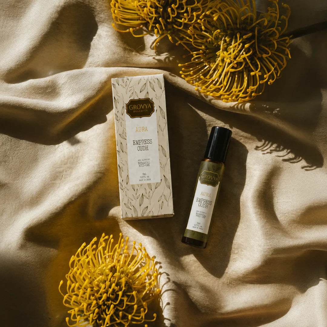Grovya Organics Aura Empress Oudh Roll-On | Natural Oudh Perfume Oil | Alcohol-Free, Long-Lasting Fragrance for Men & Women