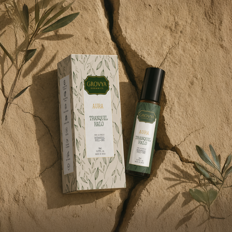 Grovya Organics Aura Tranquil Halo Roll-On | Soothing Natural Perfume Oil with Aroma Compounds & Essential Oils | Alcohol-Free Long-Lasting Fragrance