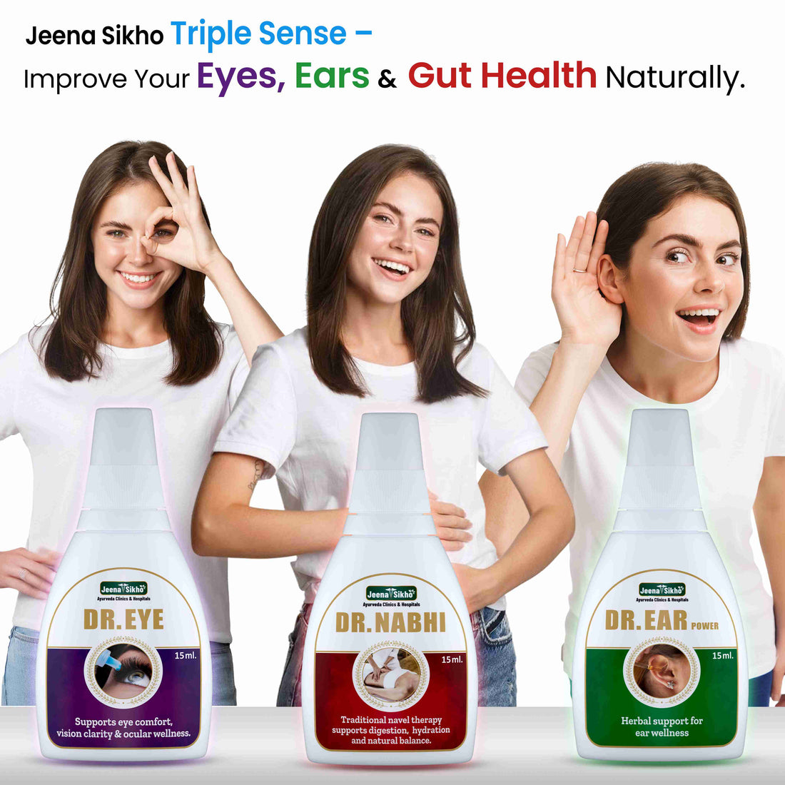 Triple Sense Dr.Ear 15ml + Dr. Nabhi 15ml + Dr. Eye 15ml Combo Pack | For Eye, Ear, & Wellness Care Kit