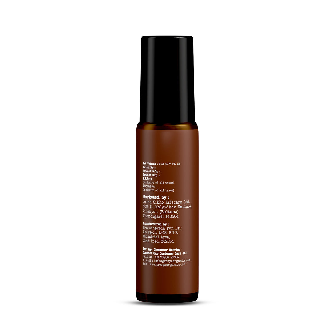 Grovya Organics Aura Divine Musk Roll-On | Soft Musk Perfume Oil with Botanical Accords & Essential Oils | Alcohol-Free Long-Lasting Fragrance