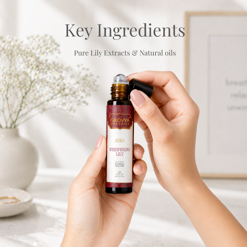 Grovya Organics Aura Whispering Lily Roll-On | Soft Floral Perfume Oil with Lily Extracts & Natural Oils | Alcohol-Free Long-Lasting Fragrance