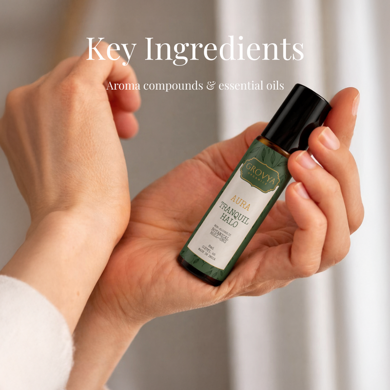 Grovya Organics Aura Tranquil Halo Roll-On | Soothing Natural Perfume Oil with Aroma Compounds & Essential Oils | Alcohol-Free Long-Lasting Fragrance