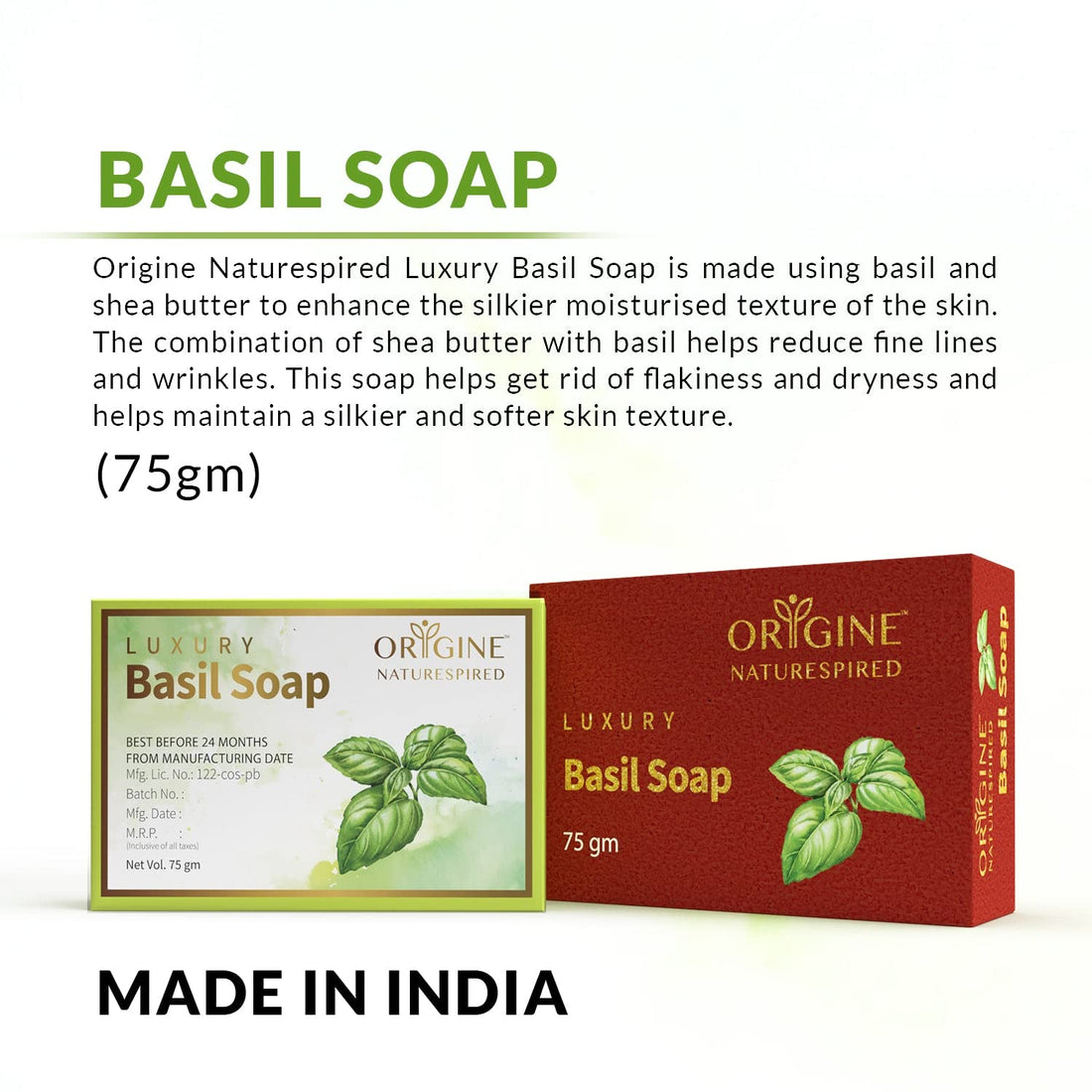 Basil & Shea Butter Soap | For Gentle Cleansing & Skin Hydration, 75 gm