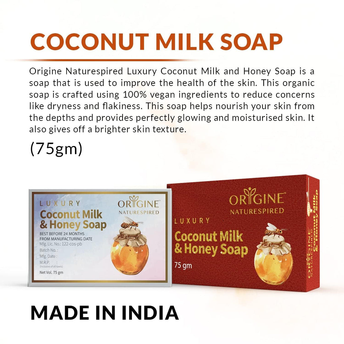 Coconut Milk & Honey Soap | For Deep Moisturizing Care Of Skin, 75gm