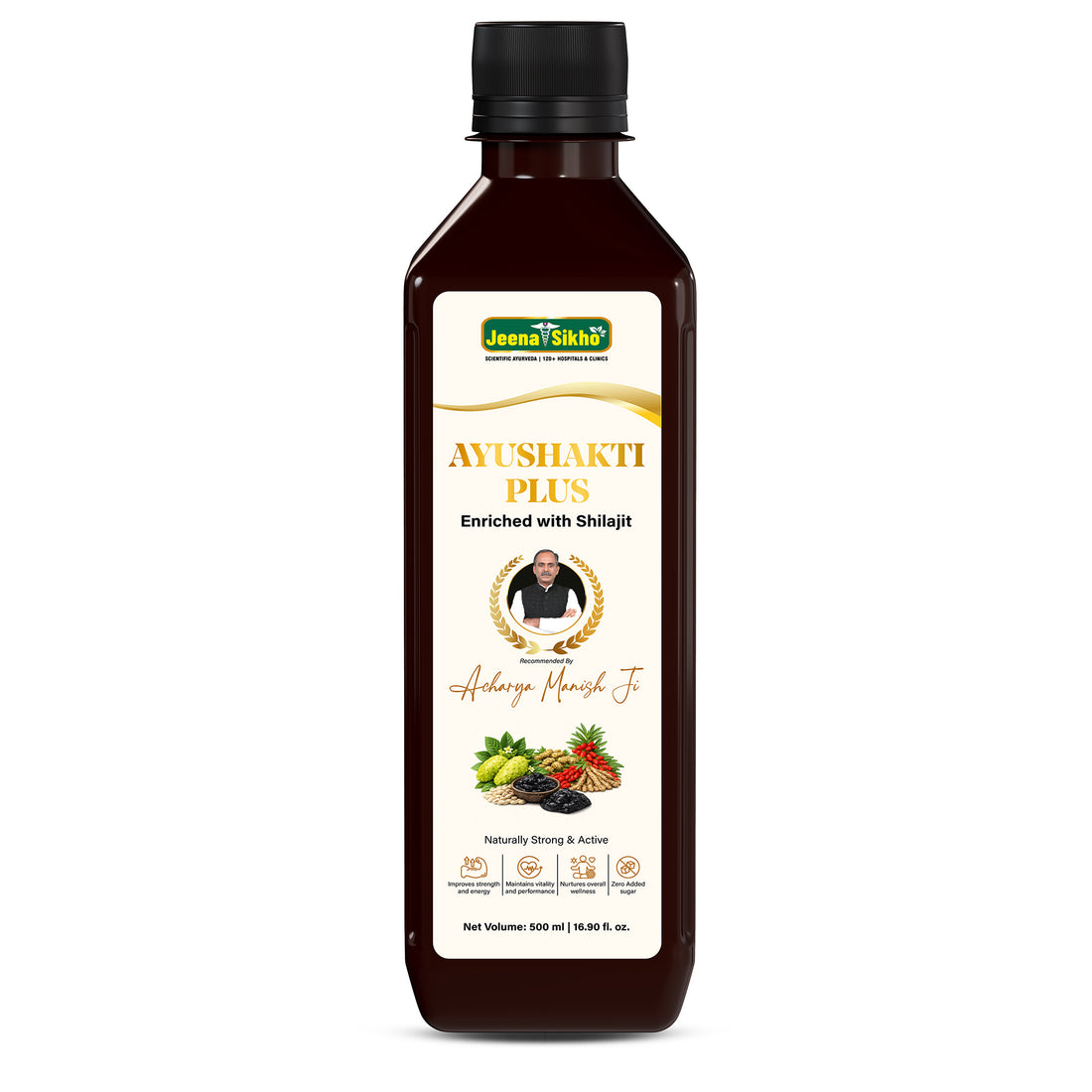 Ayushakti Plus | Ayurvedic Strength Tonic with Shilajit, Noni, Gokshura & Kaunch Beej | Zero Added Sugar, 500 ml