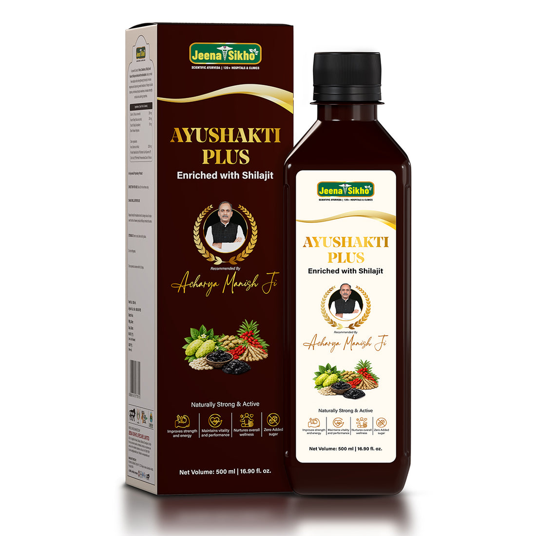 Ayushakti Plus | Ayurvedic Strength Tonic with Shilajit, Noni, Gokshura & Kaunch Beej | Zero Added Sugar, 500 ml