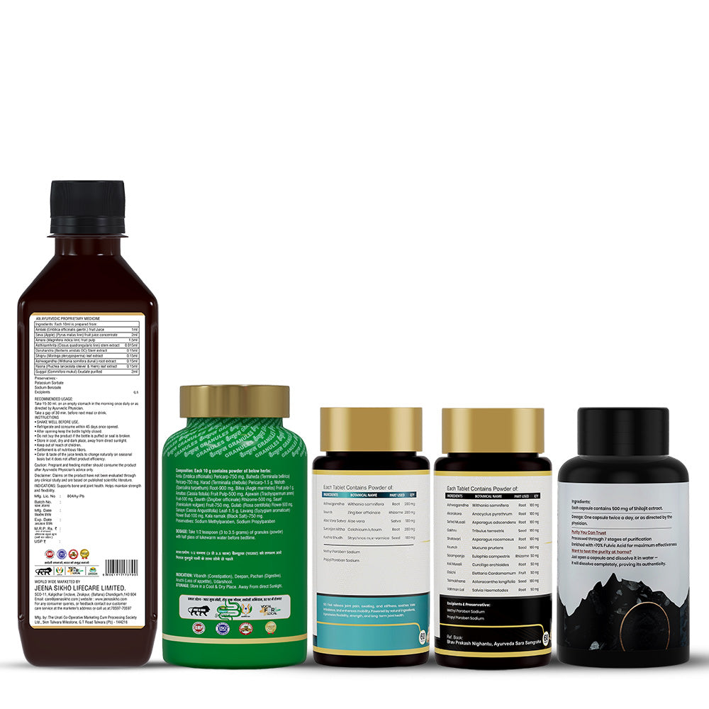 Joint Pain Wellness Combo | Ayurvedic Support For Joint Comfort, Mobility & Strength | Go Flexi, Asthi Care, Shilajit, Super Urja & Pet Shuddhi