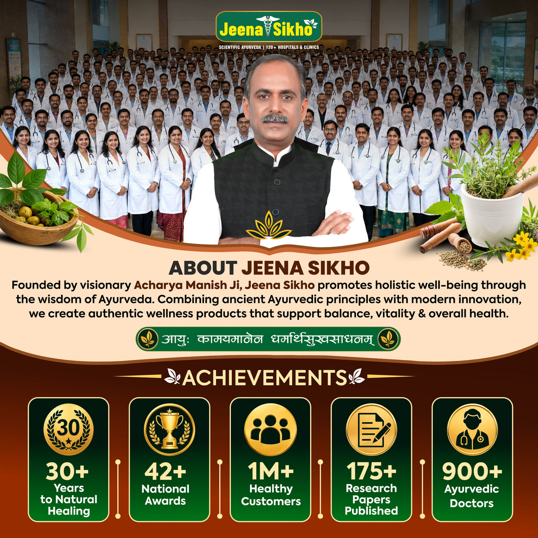 Jeena Sikho brand achievements and Ayurvedic healthcare team