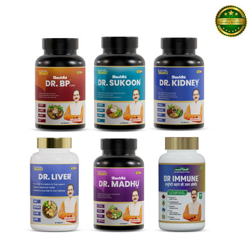 Dr. Liver, Dr. BP Care, Dr. Madhu Care, Dr. Sukoon, Dr. Immune, Dr. Kidney Care Tablets Combo | Ayurvedic Multi-System Daily Care Tablets | With Ashwagandha, Giloy & Arjun