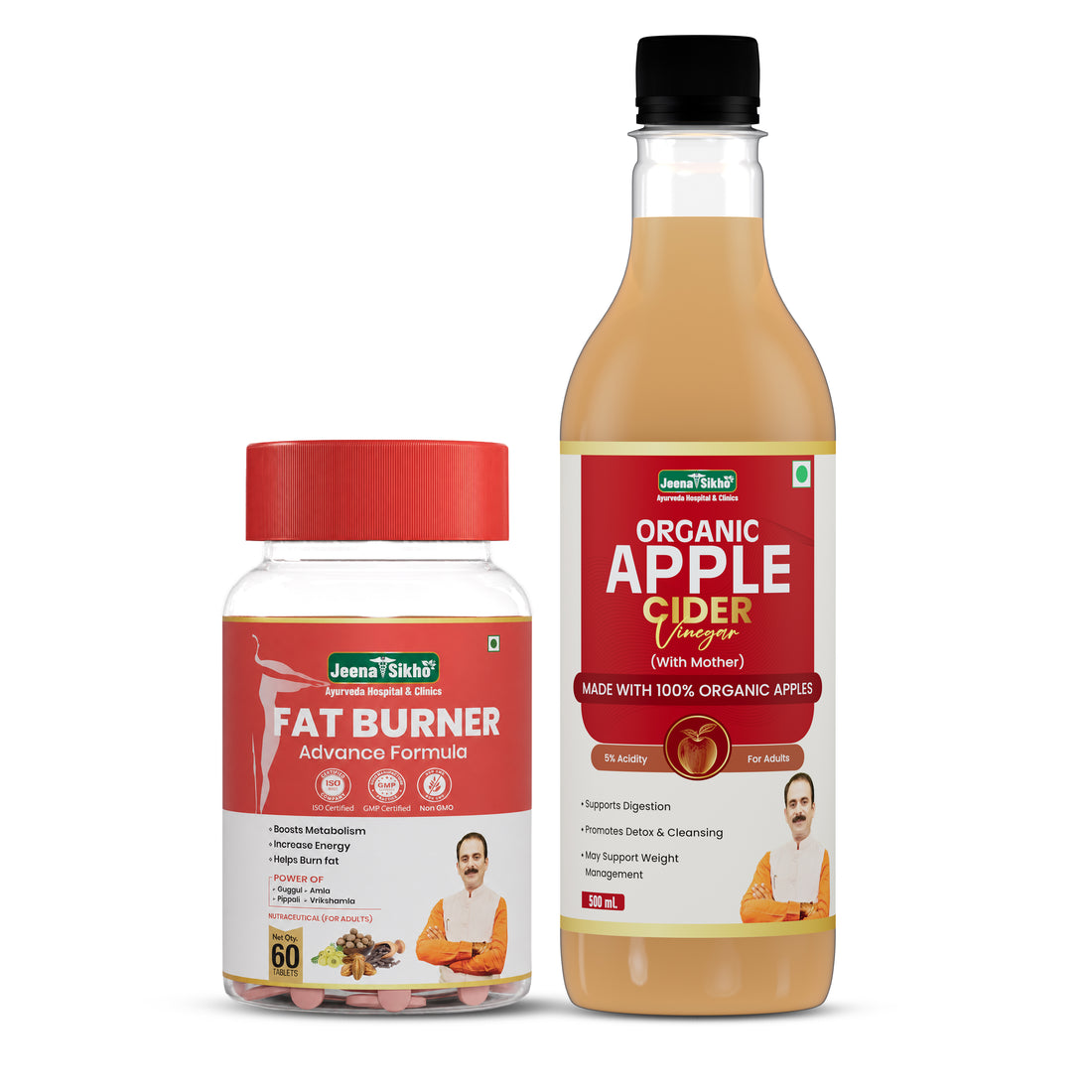 Fat Burner Tablets + Organic Apple Cider Vinegar with Mother Combo | Ayurvedic Weight Management, Metabolism & Detox Support Pack