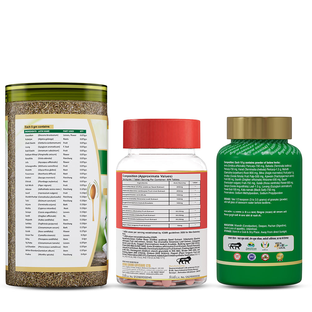 Ayurvedic Wellness Combo | 32 Herbs Tea + Pet Shuddhi Kit + Fat Burner | Immunity, Weight & Digestion