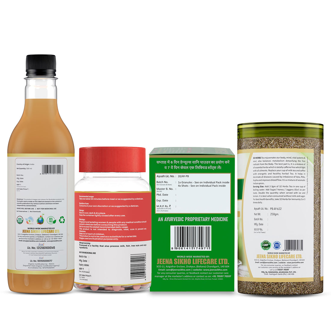 Complete Weight & Gut Wellness Combo | Fat Burner + Organic Apple Cider Vinegar + 32 Herbs Tea + Pet Yakrit Pleeha Shuddhi Kit | Ayurvedic 4-in-1 Pack