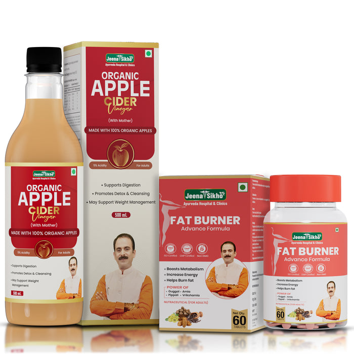 Fat Burner Tablets + Organic Apple Cider Vinegar with Mother Combo | Ayurvedic Weight Management, Metabolism & Detox Support Pack