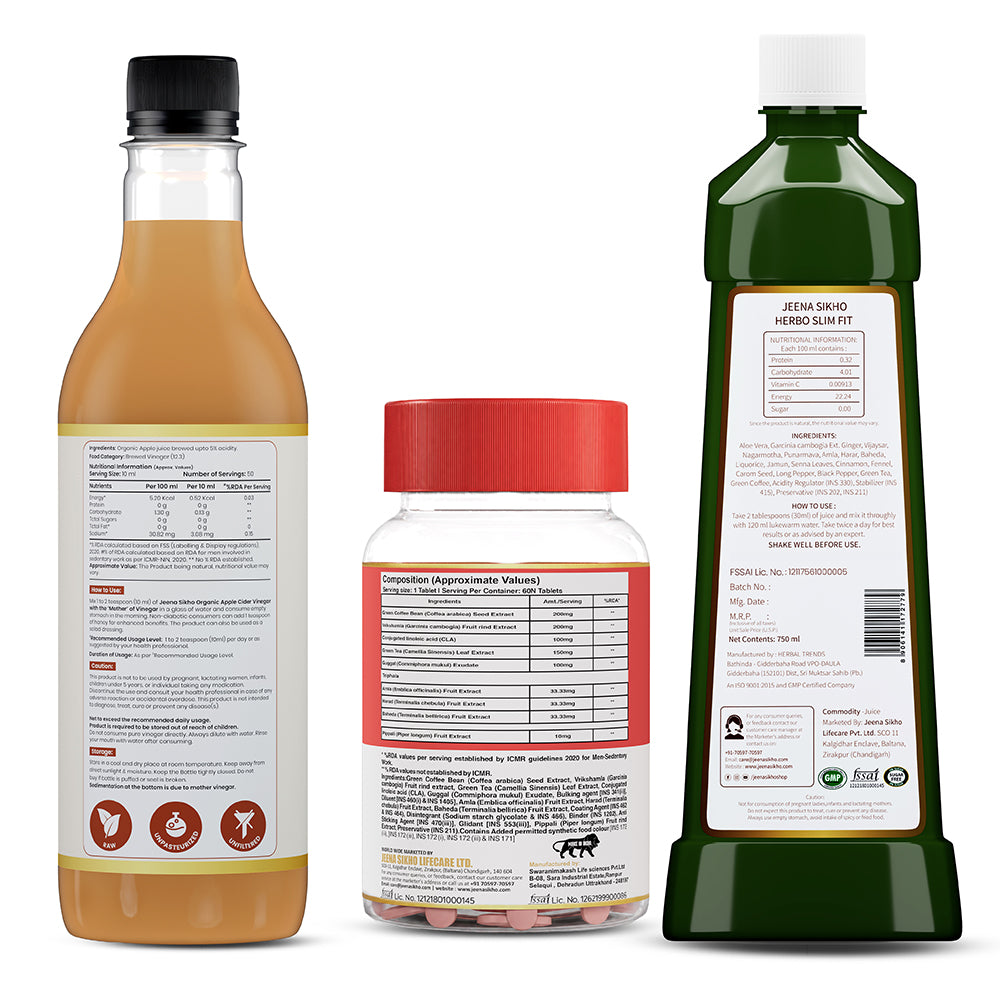 Weight Management Wellness Combo | Herbo Slim Fit Juice + Fat Burner + Apple Cider Vinegar with Mother | Supports Metabolism & Digestion