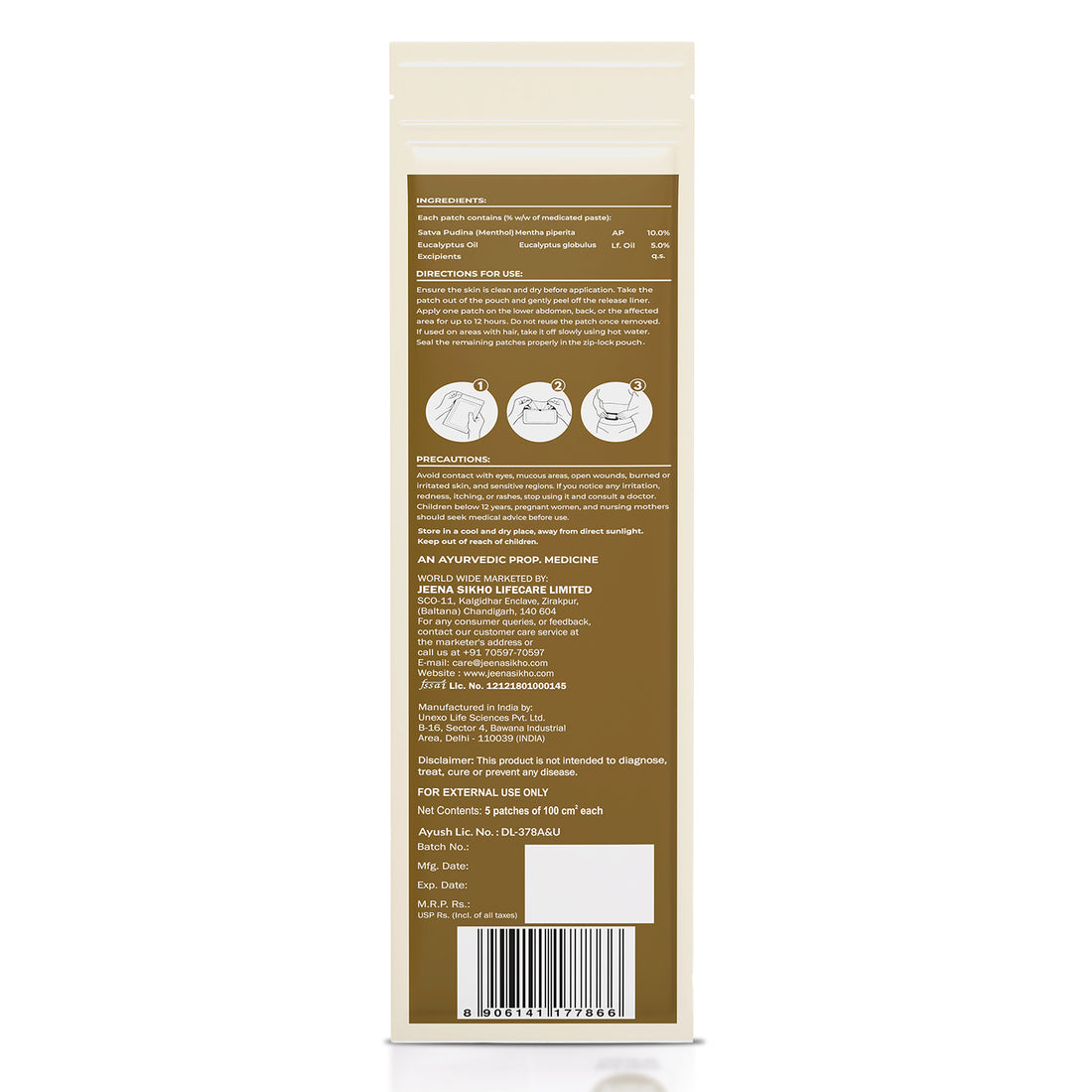 Feminine Pain Relief Patch | Natural Cramp Relief Patch with Menthol & Eucalyptus Oil | Helps Soothe Menstrual Discomfort | 5 Patches