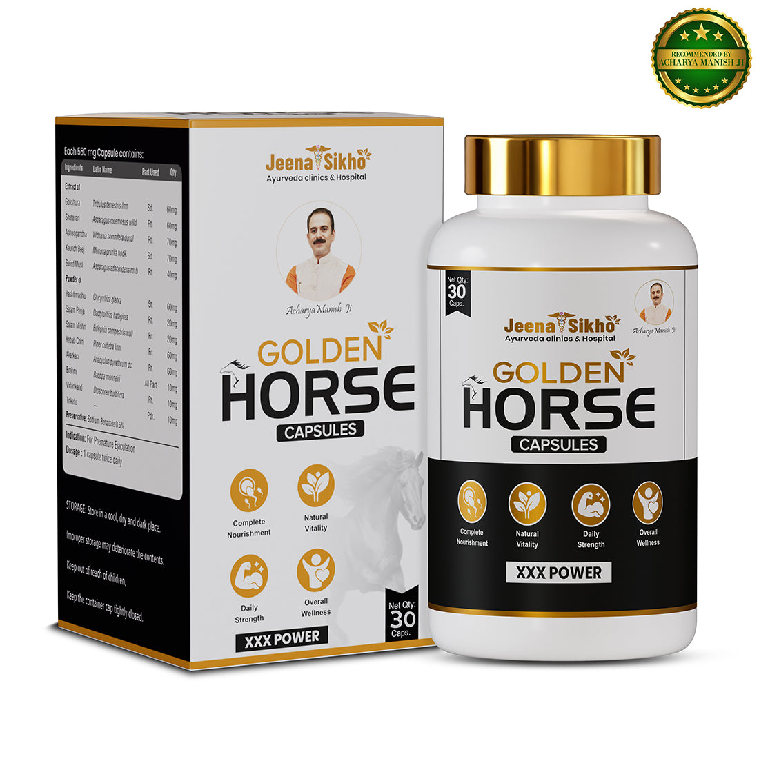 Golden Horse Capsules | Ayurvedic Herbal Vitality Supplement for Men | Support Natural Energy, Strength & Stamina
