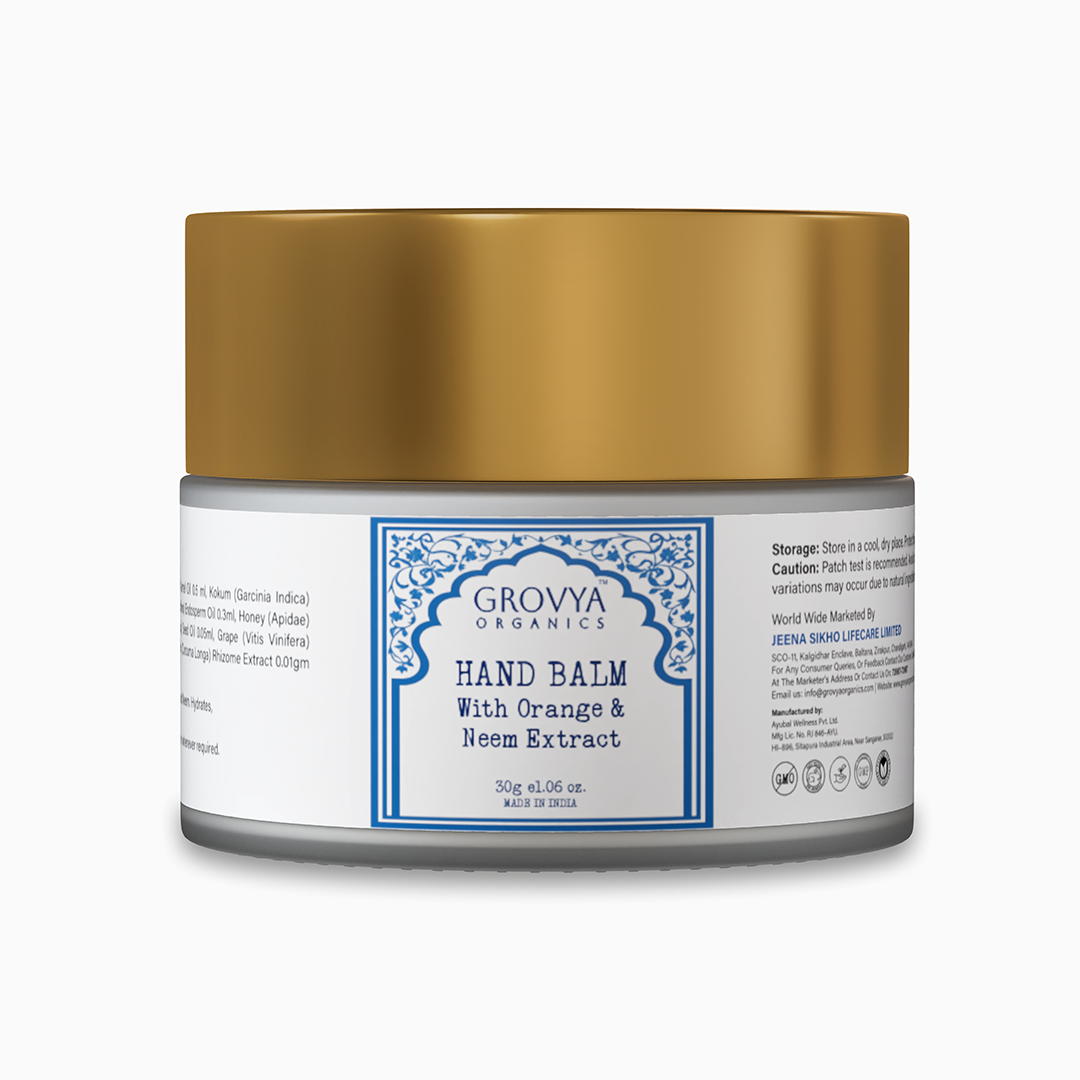 Hand Balm with Orange & Neem Extract | Ayurvedic Hand Cream with Aloe Vera, Almond Oil, & Honey | Moisturising Hand Care for Soft, Smooth & Nourished Skin