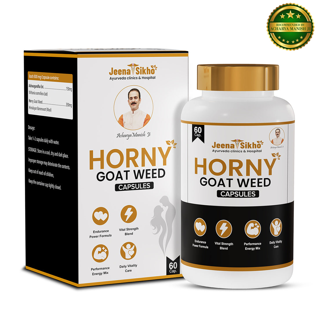 Horny Goat Weed Capsules | Herbal Vitality Blend with Ashwagandha | Provides Stamina, Strength & Daily Energy