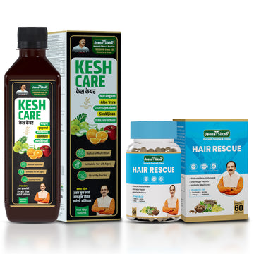 Hair Rescue & Kesh Care Combo | Ayurvedic Hair Wellness Kit with Bhringraj, Amla, Brahmi & Ashwagandha | Hair Rescue Capsules & Kesh Care Juice for Hair, Scalp & Root Care