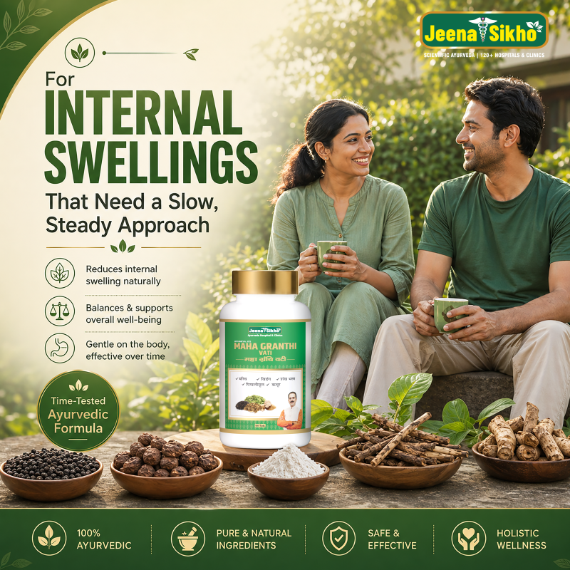 Maha Granthi Vati Ayurvedic formula for internal swellings support with natural ingredients and holistic wellness approach.