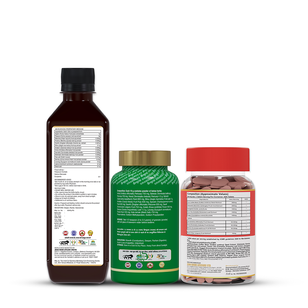 Weight & Digestive Wellness Combo | Gut Care Juice + Pet Shuddhi Kit + Fat Burner Tablets | Ayurvedic Support For Digestion, Weight Wellness & Daily Balance