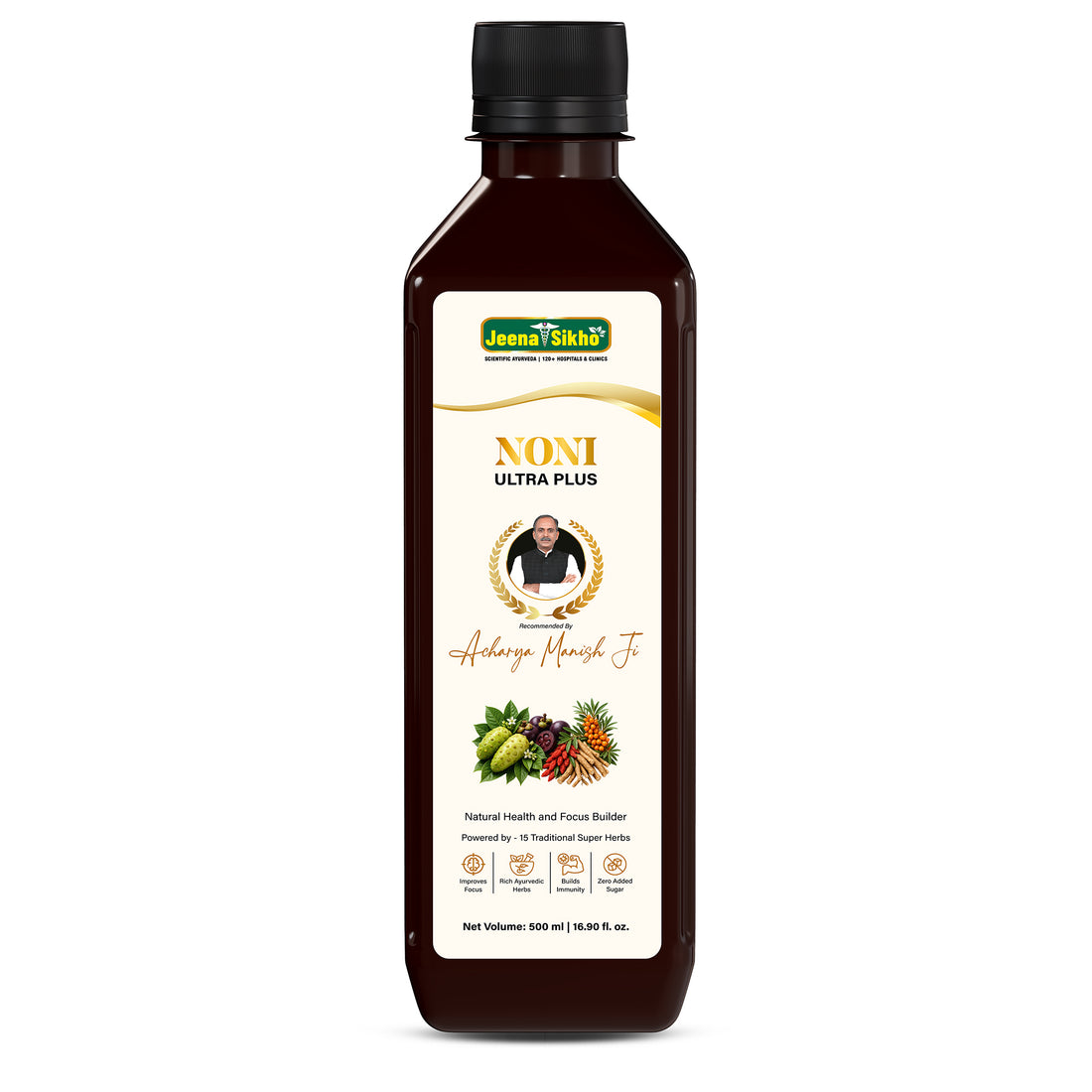 Noni Ultra Plus | 15-Herb Ayurvedic Tonic with Noni, Brahmi, Shankhpushpi & Ashwagandha | Zero Added Sugar, 500 ml