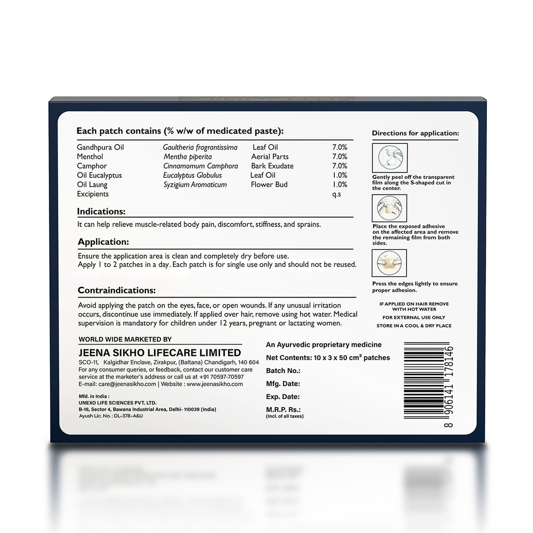 Jeena Sikho pain relief patch ingredients and application details