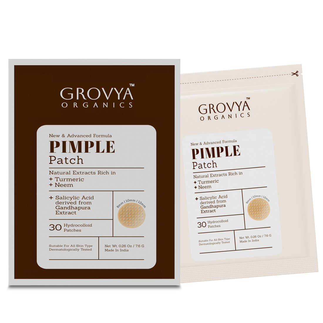 Pimple Patch | Hydrocolloid Acne Patch with Turmeric, Neem & Calendula | Salicylic Acid Acne Spot Patch for Face | Invisible Overnight Pimple Stickers, 30 Patches (8 mm, 10 mm & 12 mm)