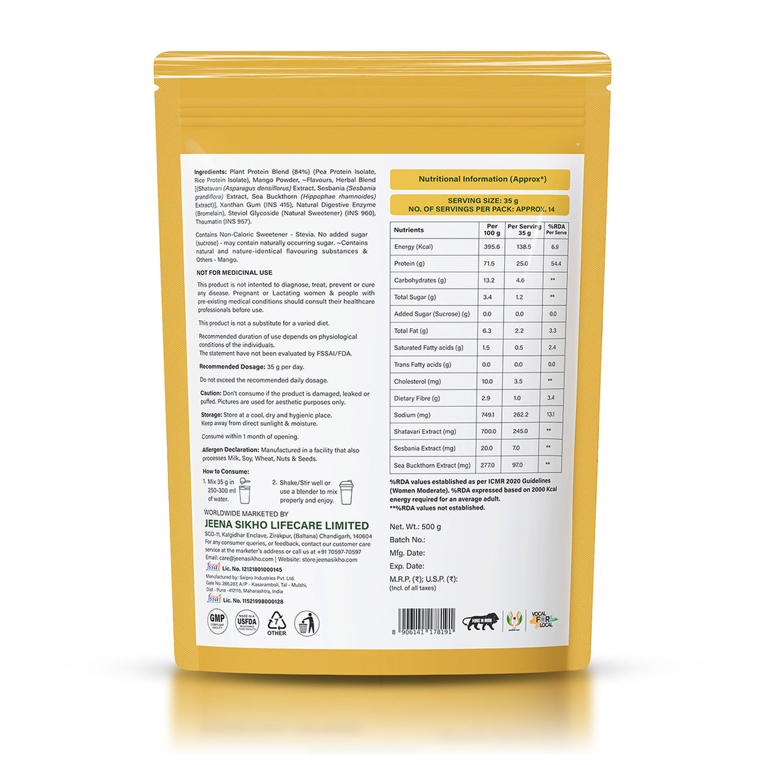 Plant Protein For Women | 25g Protein Per Serving | Mango Flavour | Everyday Nutritional Support, 500 g