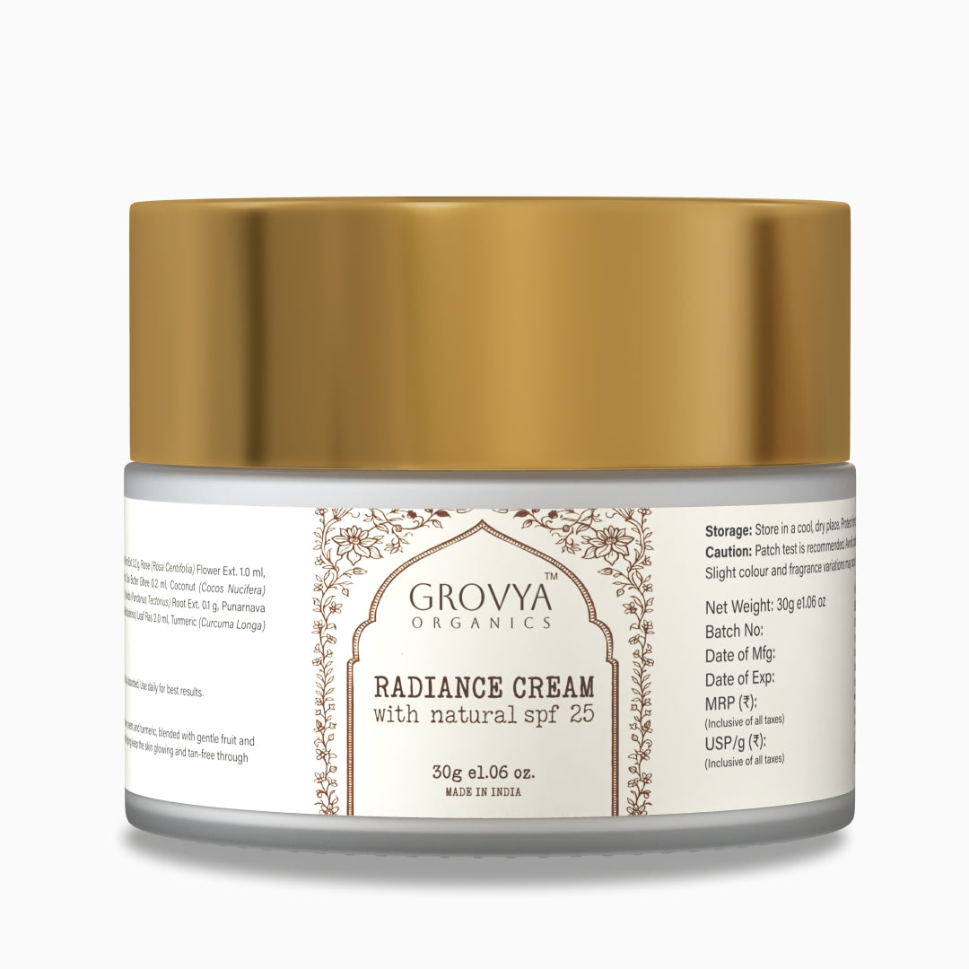 Radiance Cream with Natural SPF 25 | Ayurvedic Face Cream with Aloe Vera, Sandalwood & Turmeric | Lightweight Daily Moisturiser for Glow & Sun Protection