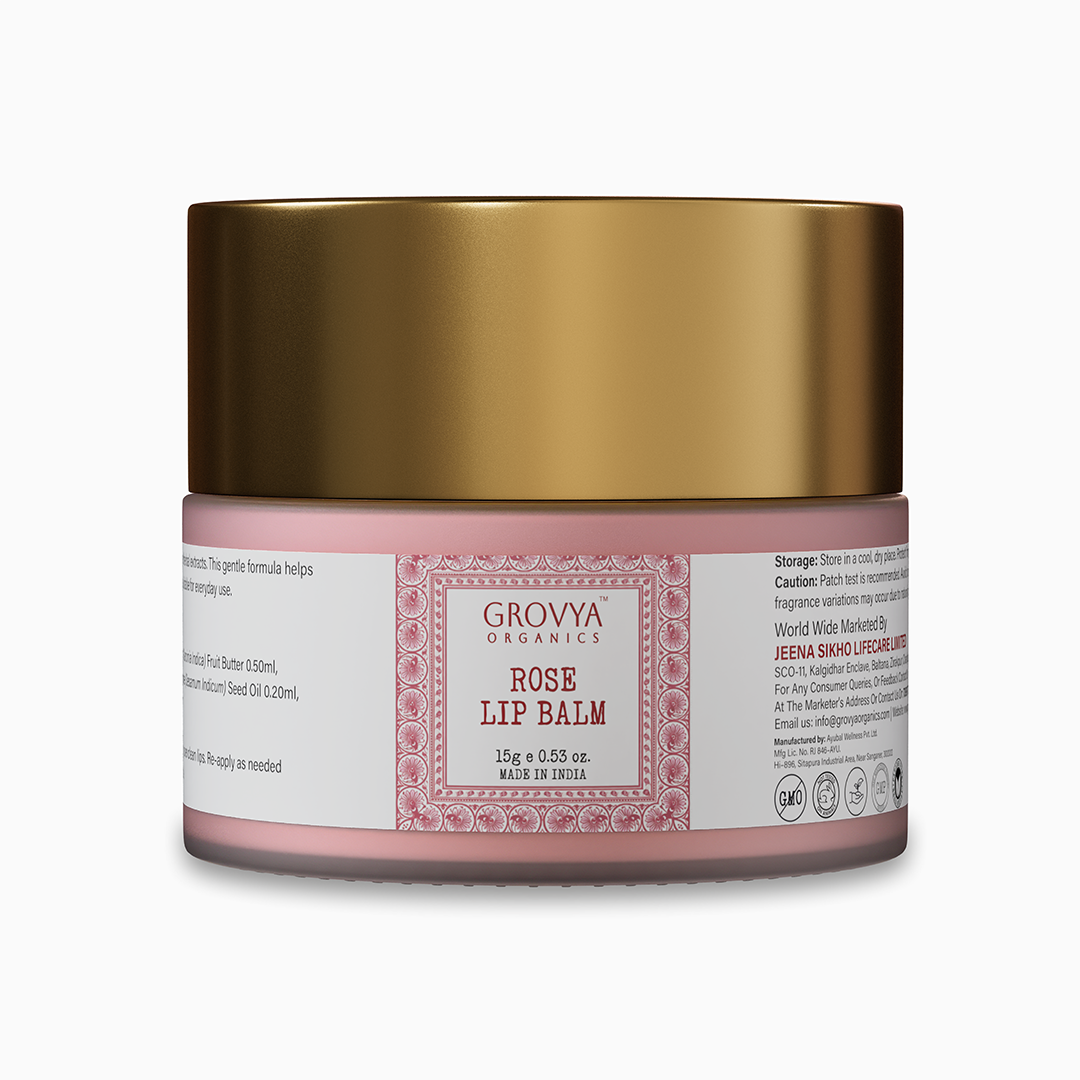 Rose Lip Balm | Ayurvedic Herbal Lip Care with Almond Oil, Kokum Butter & Rose Extract | Botanical Lip Balm with Pomegranate, Carrot & Sesame Oils | Daily Lip Care