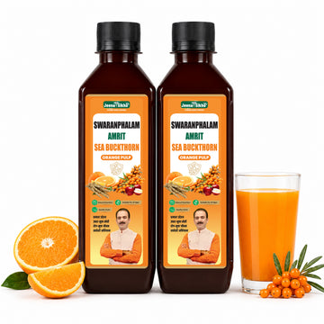 Sea Buckthorn Juice twin bottle pack with orange pulp and fresh berries