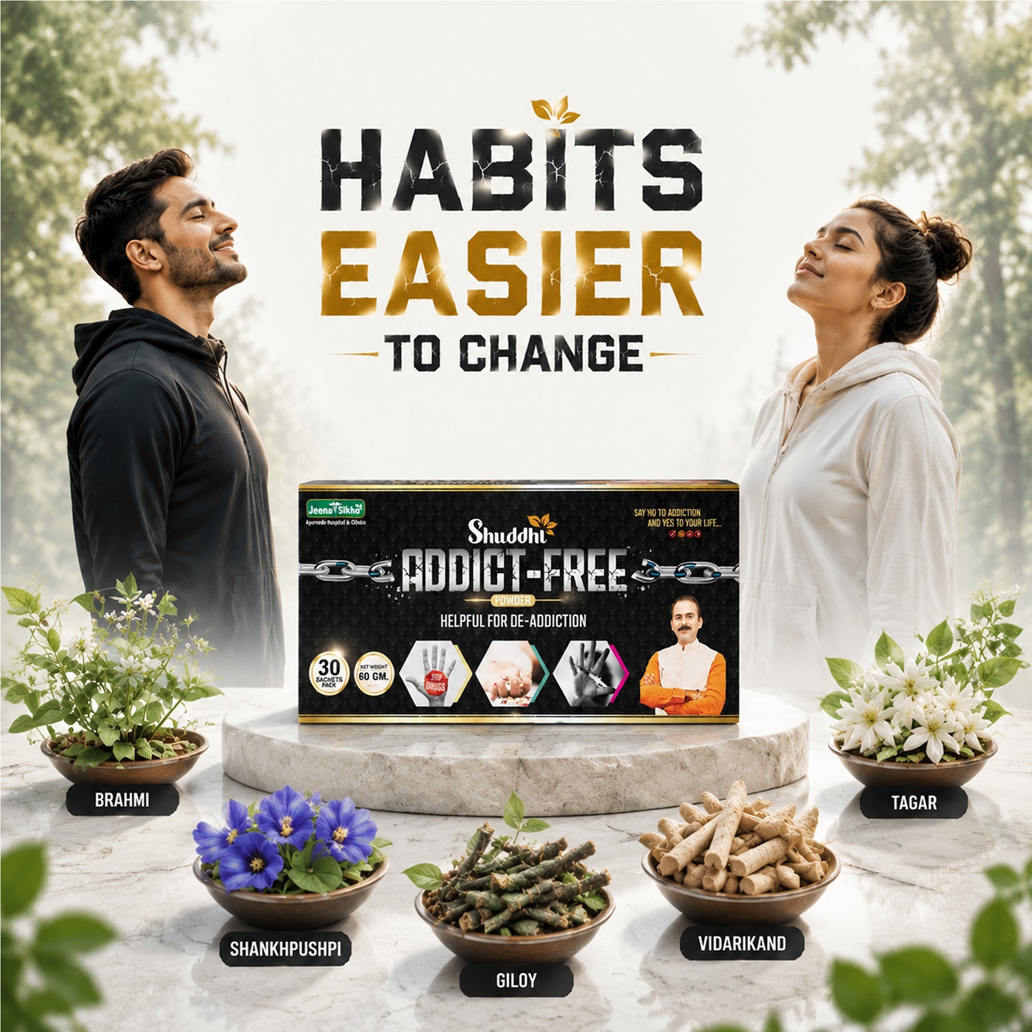 Shuddhi Addict Free best Ayurvedic medicine for lung detox with Brahmi, Giloy, Tagar and herbal support for wellness