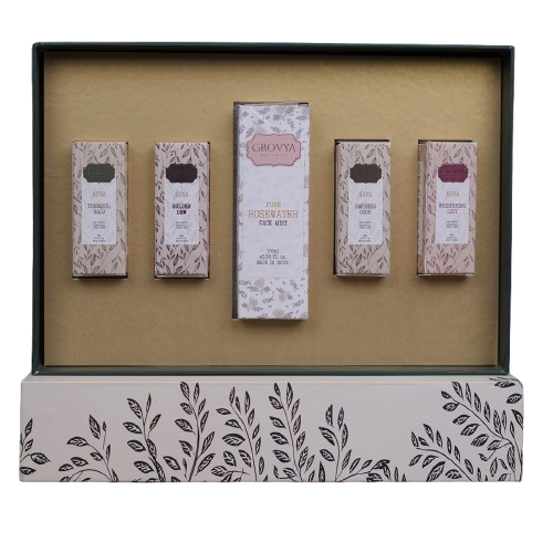 Grovya Organics Assorted Fragrance Hamper | Alcohol-Free Roll-On Perfume Oils with Complimentary Rose Water Mist | Natural Gifting Set