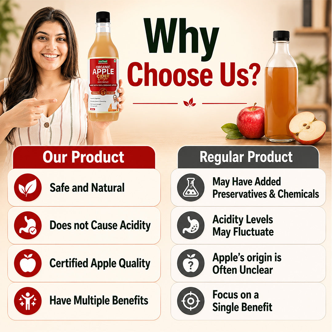 Why Choose Us banner showing Apple Cider Vinegar benefits and natural apple ingredients