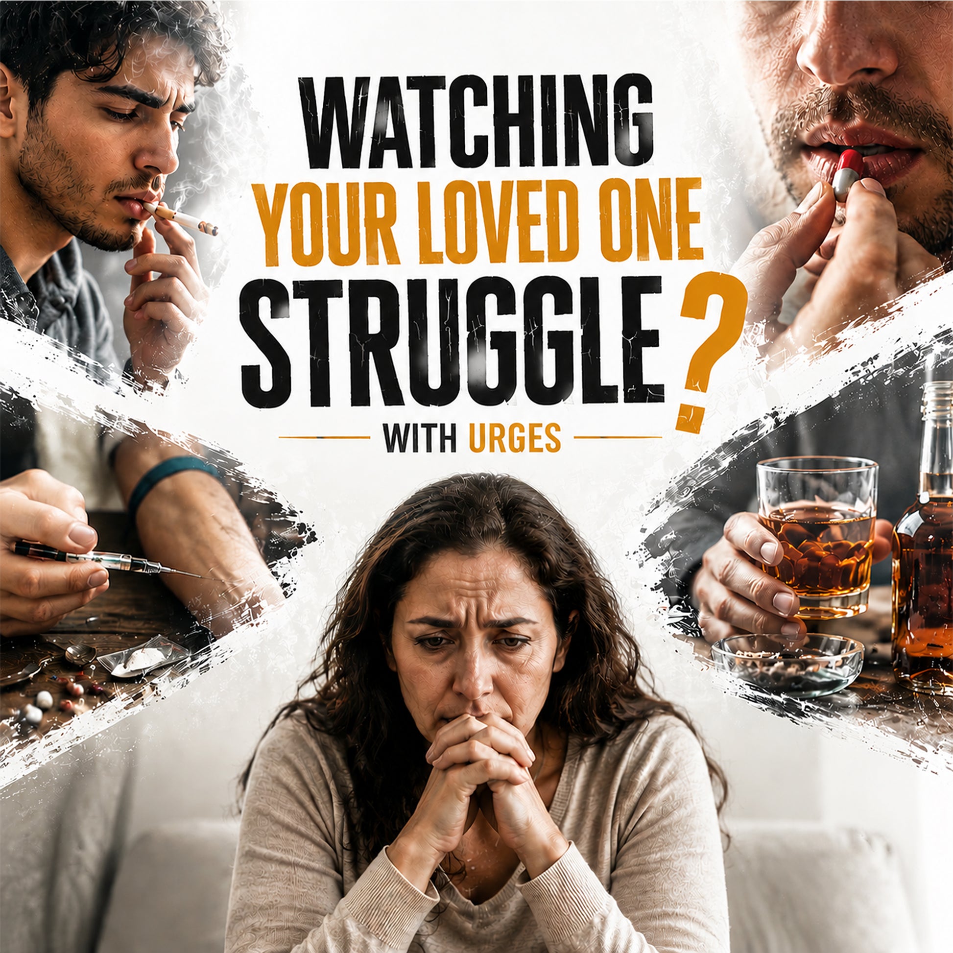 Addiction support banner showing urges, smoking and alcohol struggles with Ayurvedic wellness for healthier lifestyle habits