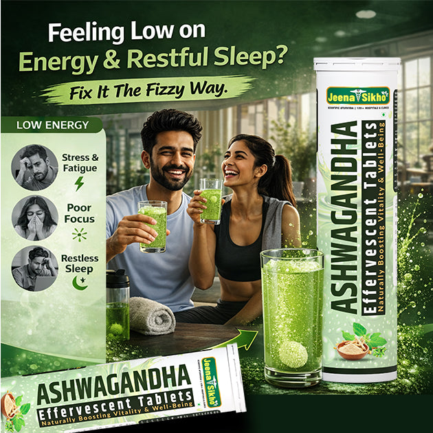 Jeena Sikho Ashwagandha Tablets, an Ayurvedic Ashwagandha supplement for energy, focus, fatigue support and restful sleep