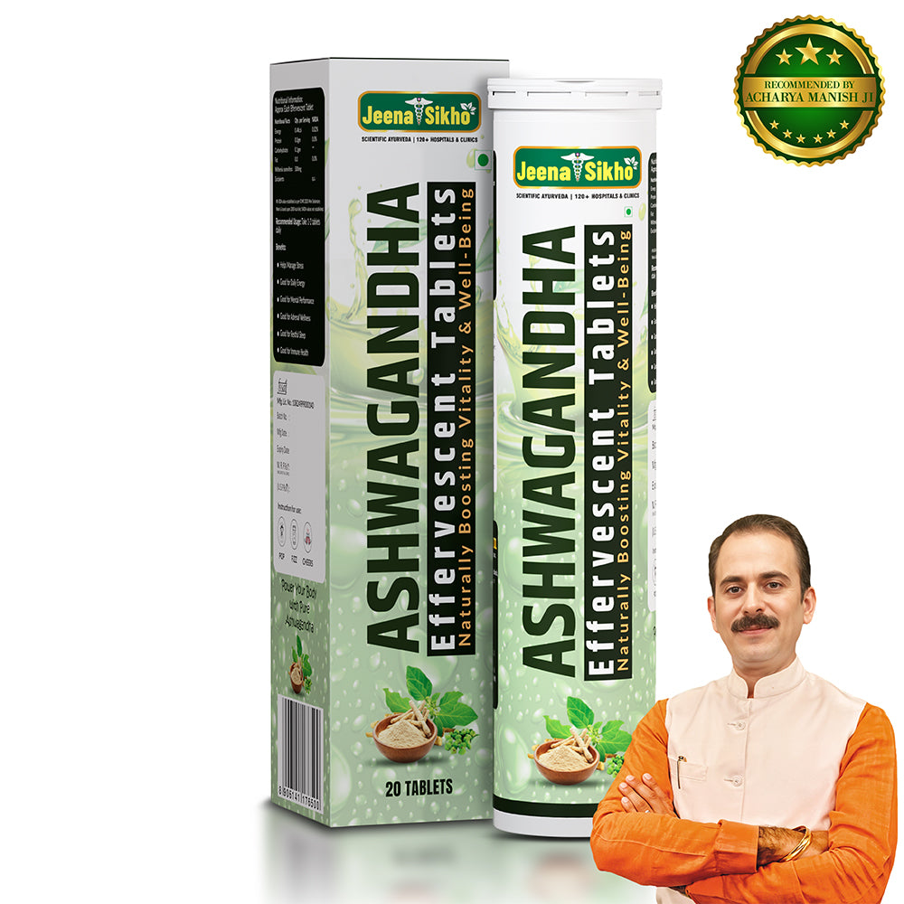 Jeena Sikho Ashwagandha Tablets, an Ayurvedic Ashwagandha supplement for energy, focus, fatigue support and restful sleep