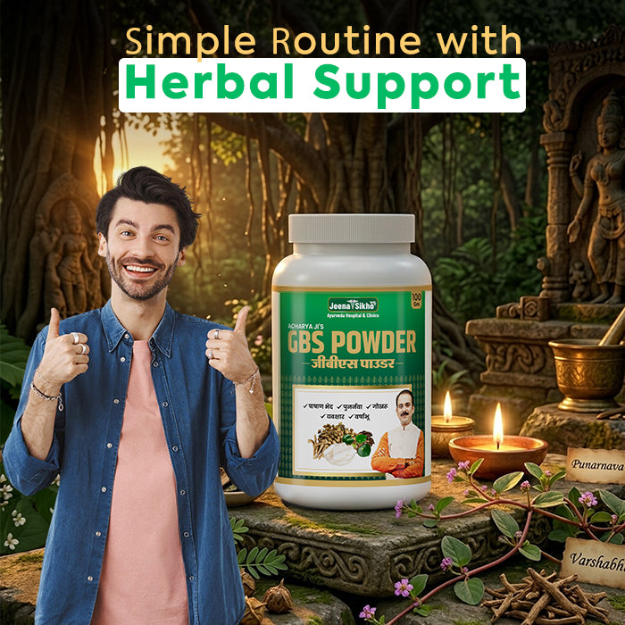 GBS Powder Ayurvedic Gut Health Powder with herbal support for digestive wellness and a simple daily routine