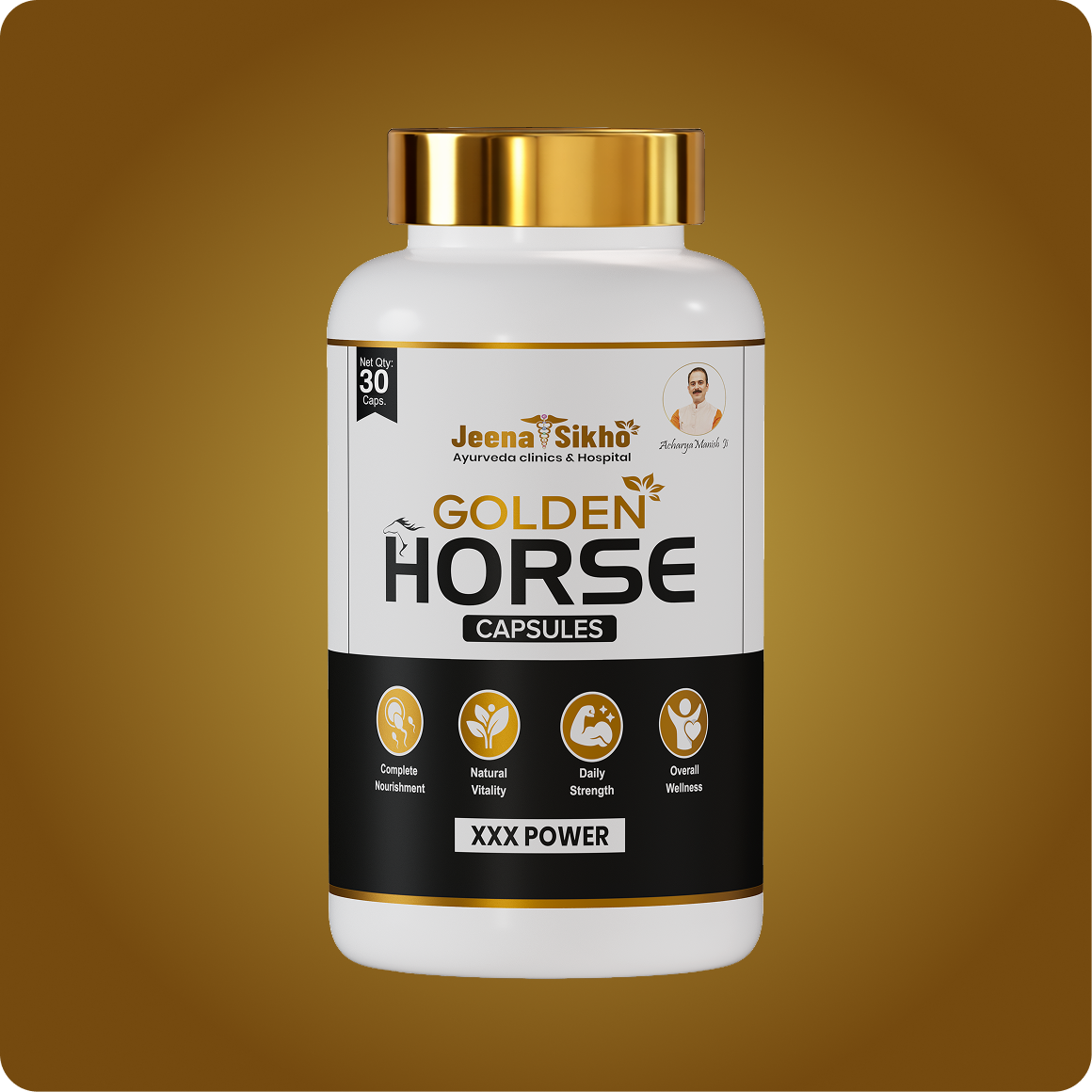 Golden Horse Ayurvedic Male Vitality Supplement supporting natural vitality, daily strength, nourishment and overall men's wellness