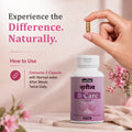 B-Care Capsules usage guide showing 2 capsules with normal water after meals twice daily for Ayurvedic women's wellness